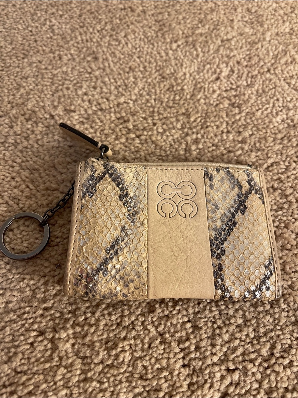 Coach Beige Snake-Print Key & Card Holder with Gold-Tone Ring